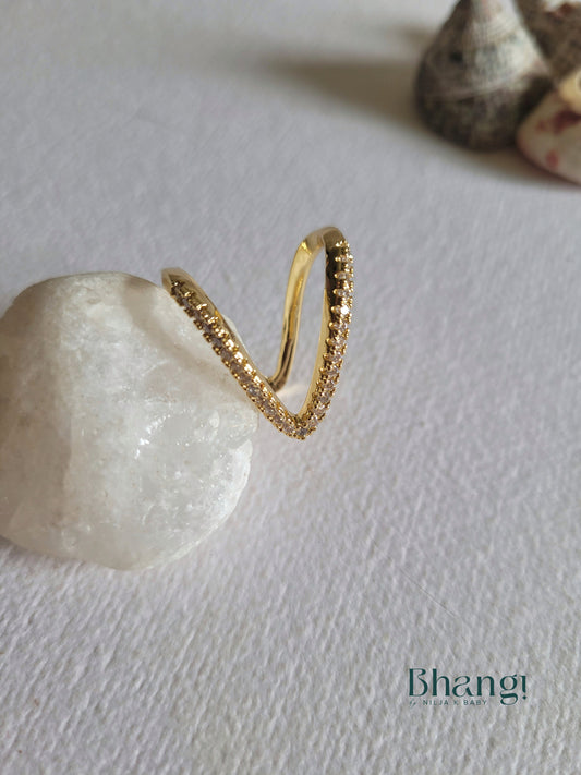 V-Shape Crystal Open Ring