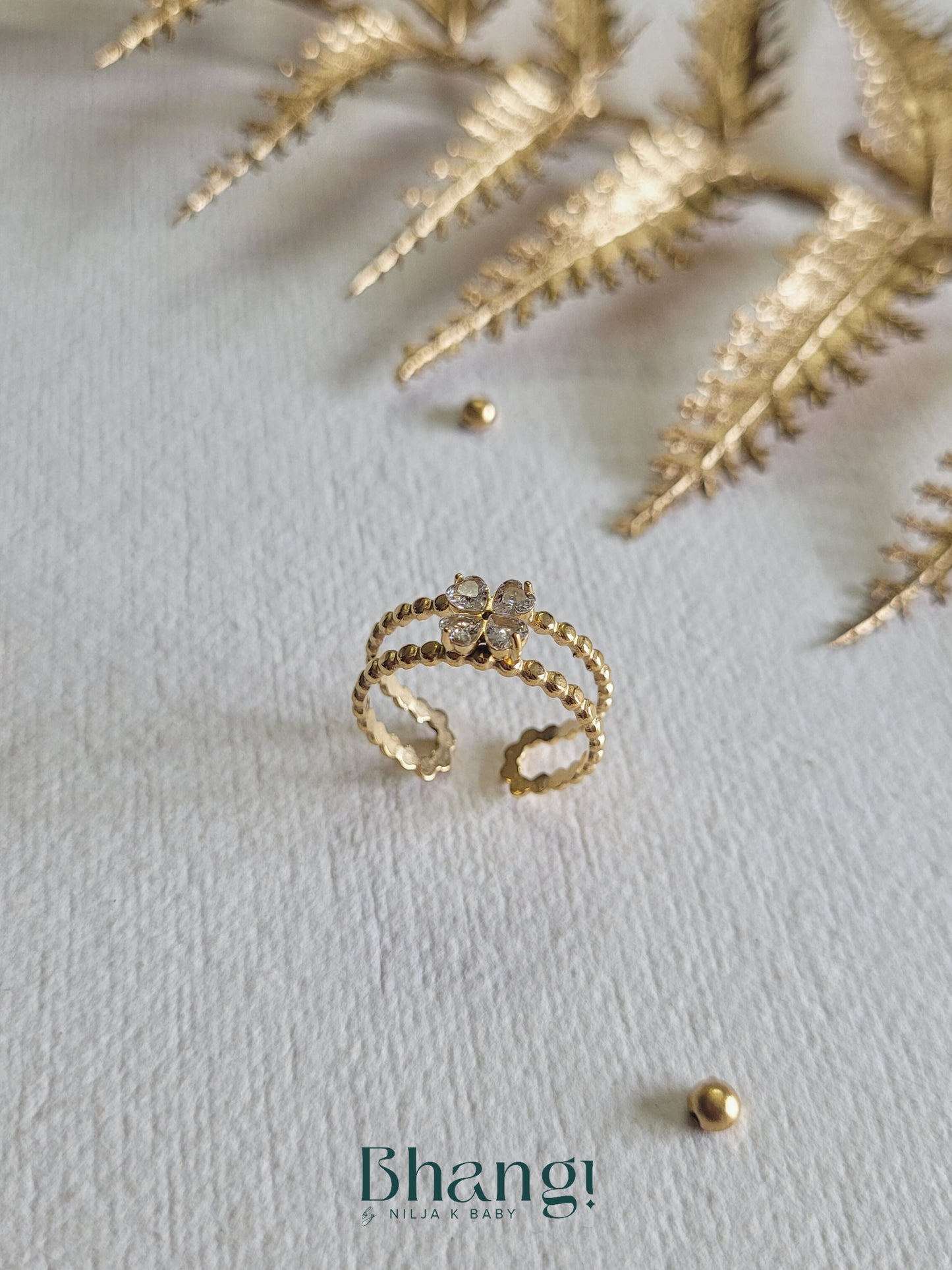 Double Band Floral Open Ring