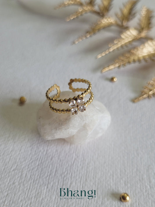 Double Band Floral Open Ring