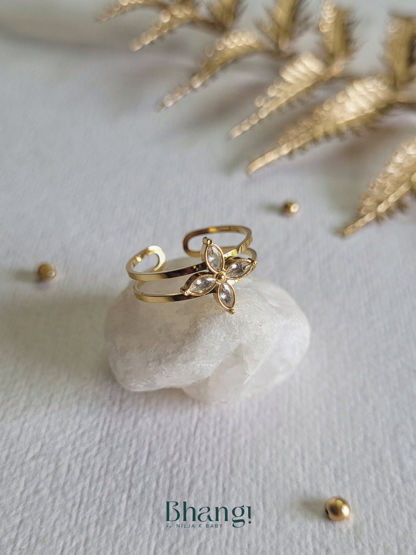 Sparkling Petal Open Ring