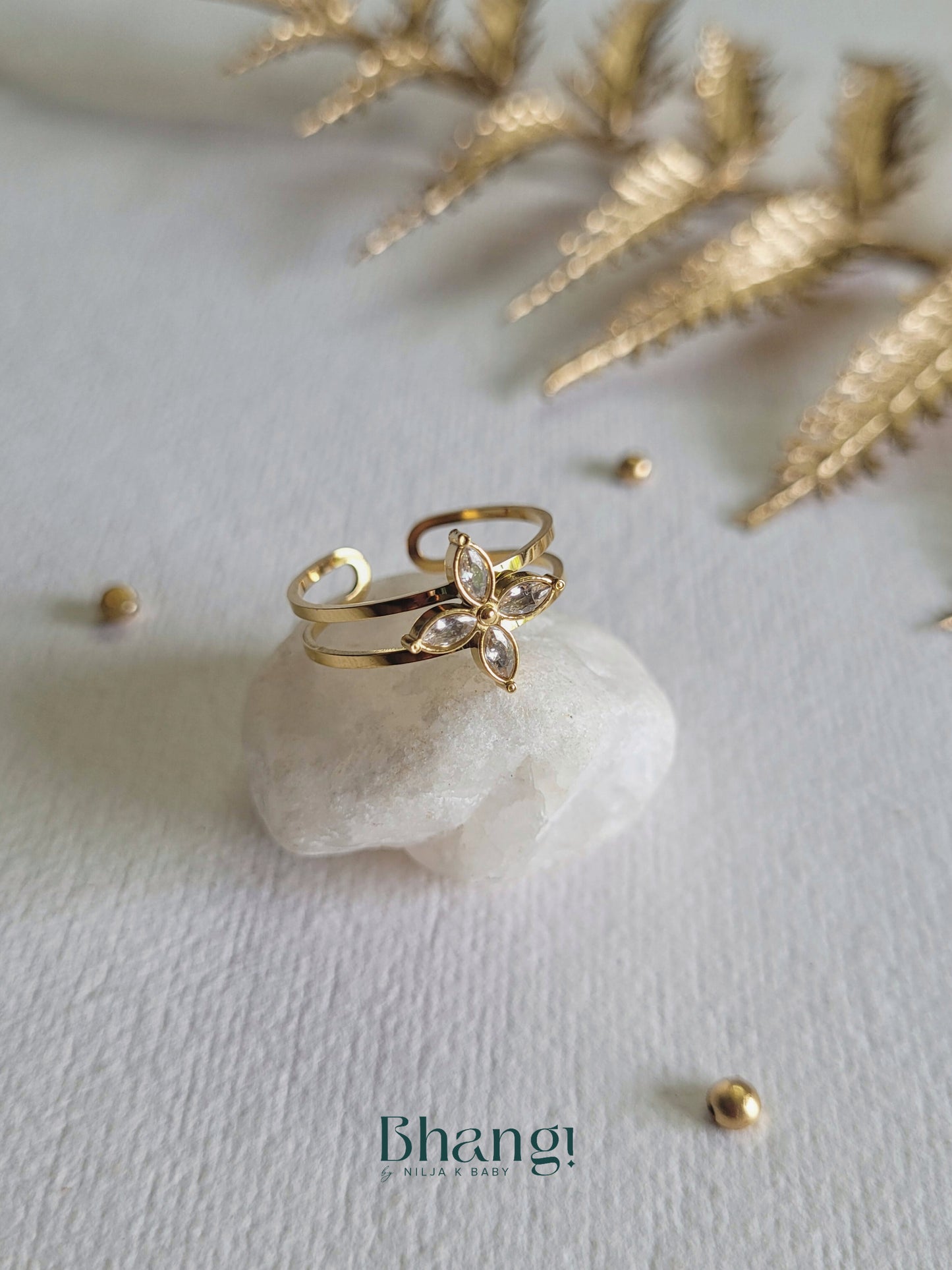 Sparkling Petal Open Ring