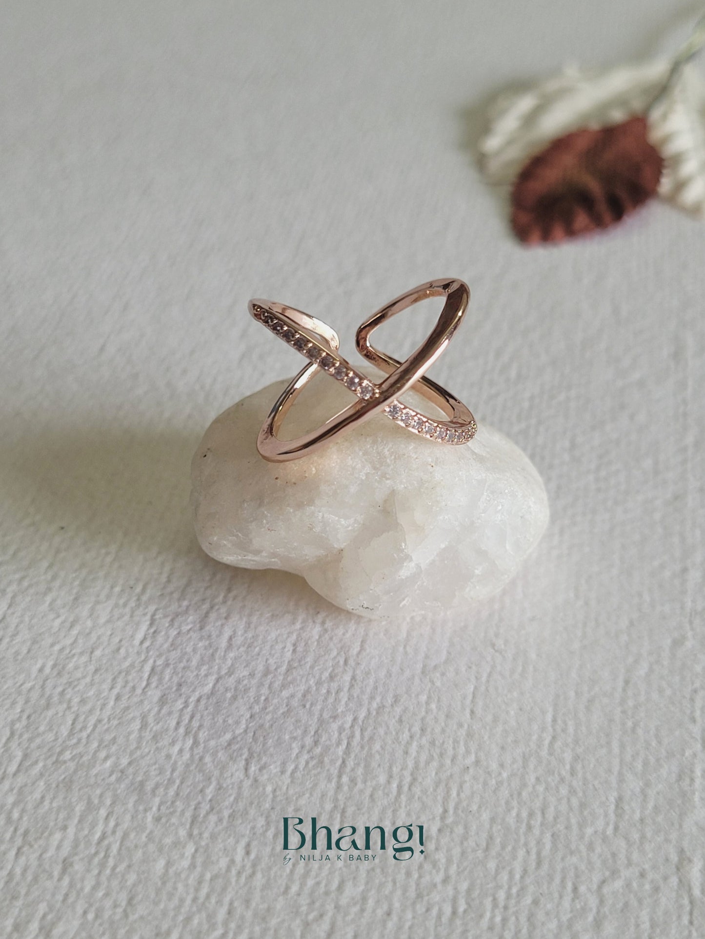 Rose Gold Crisscross Crystal Open Ring