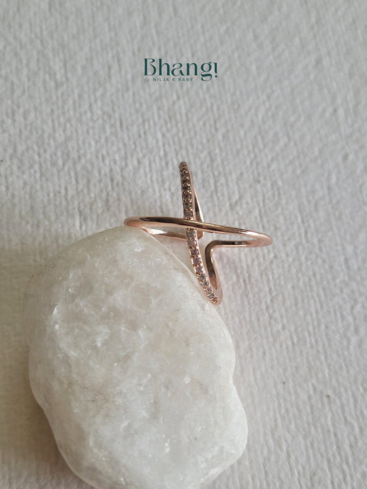 Rose Gold Crisscross Crystal Open Ring