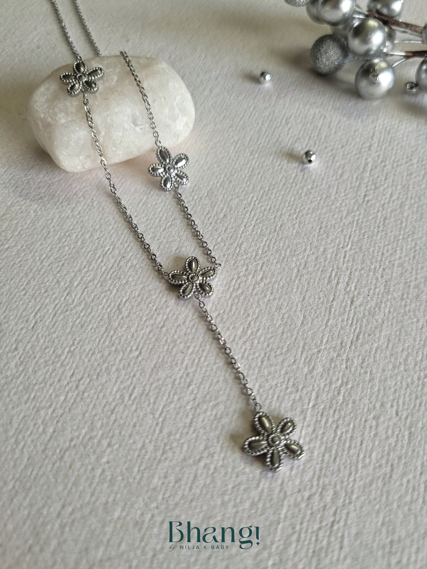 Silver Floral Charm Necklace