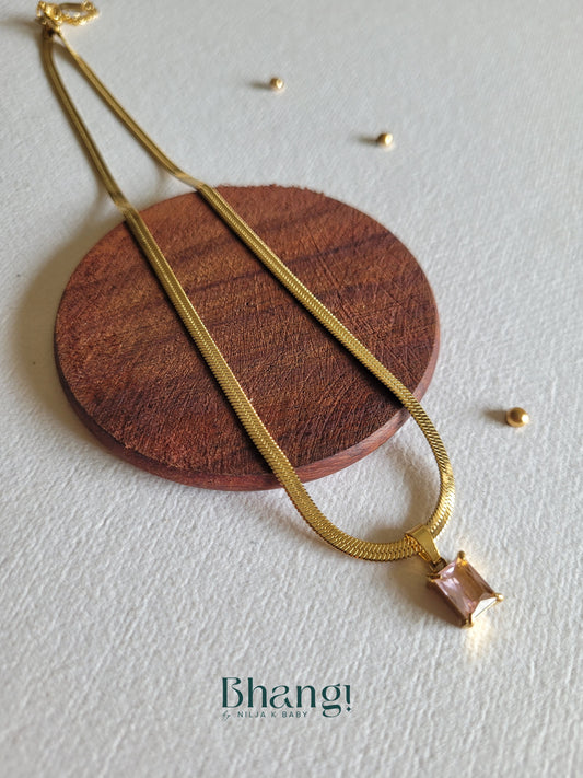 Golden Rectangle Pink Stone Chain