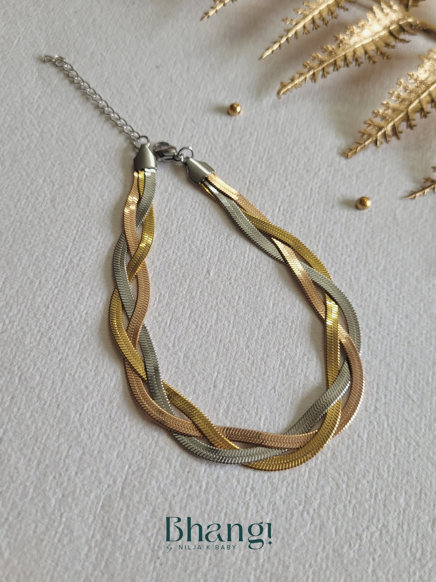 Mixed Metal Herringbone Twist Bracelet