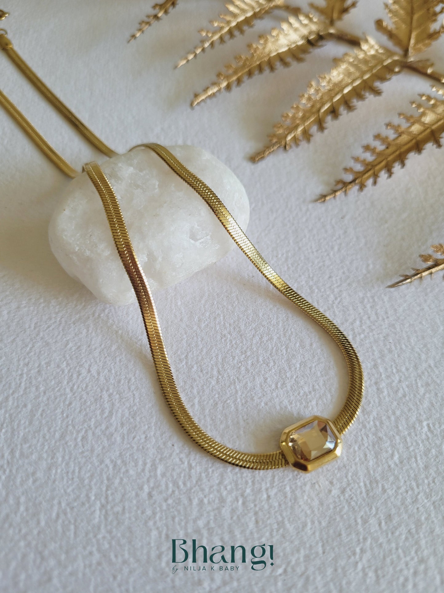 Golden Herringbone Square Pendant