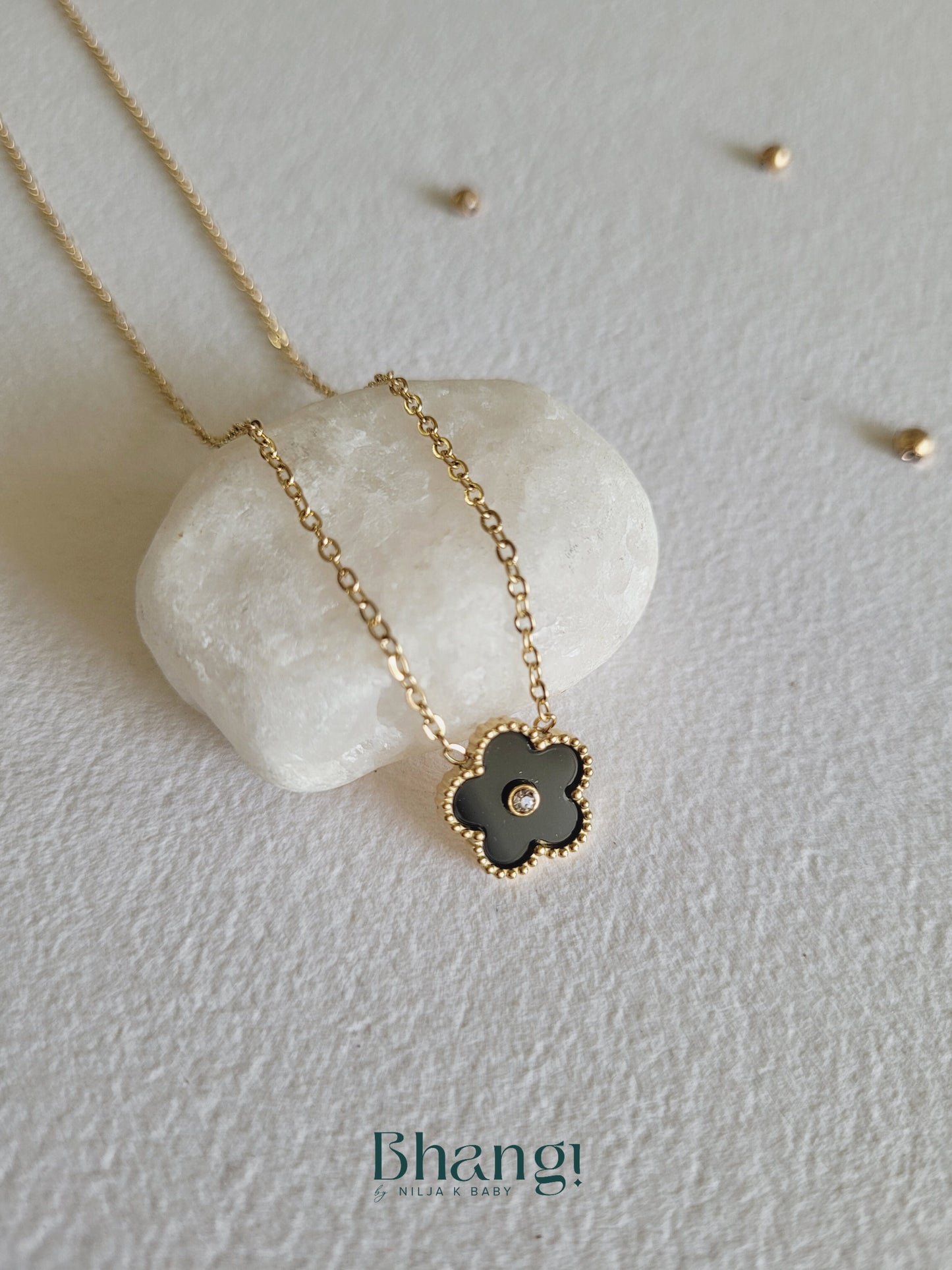 Black & Gold Flower Pendant Necklace