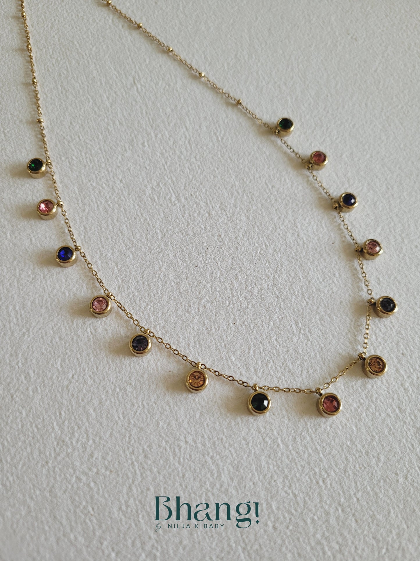 Golden Rainbow Gem Necklace
