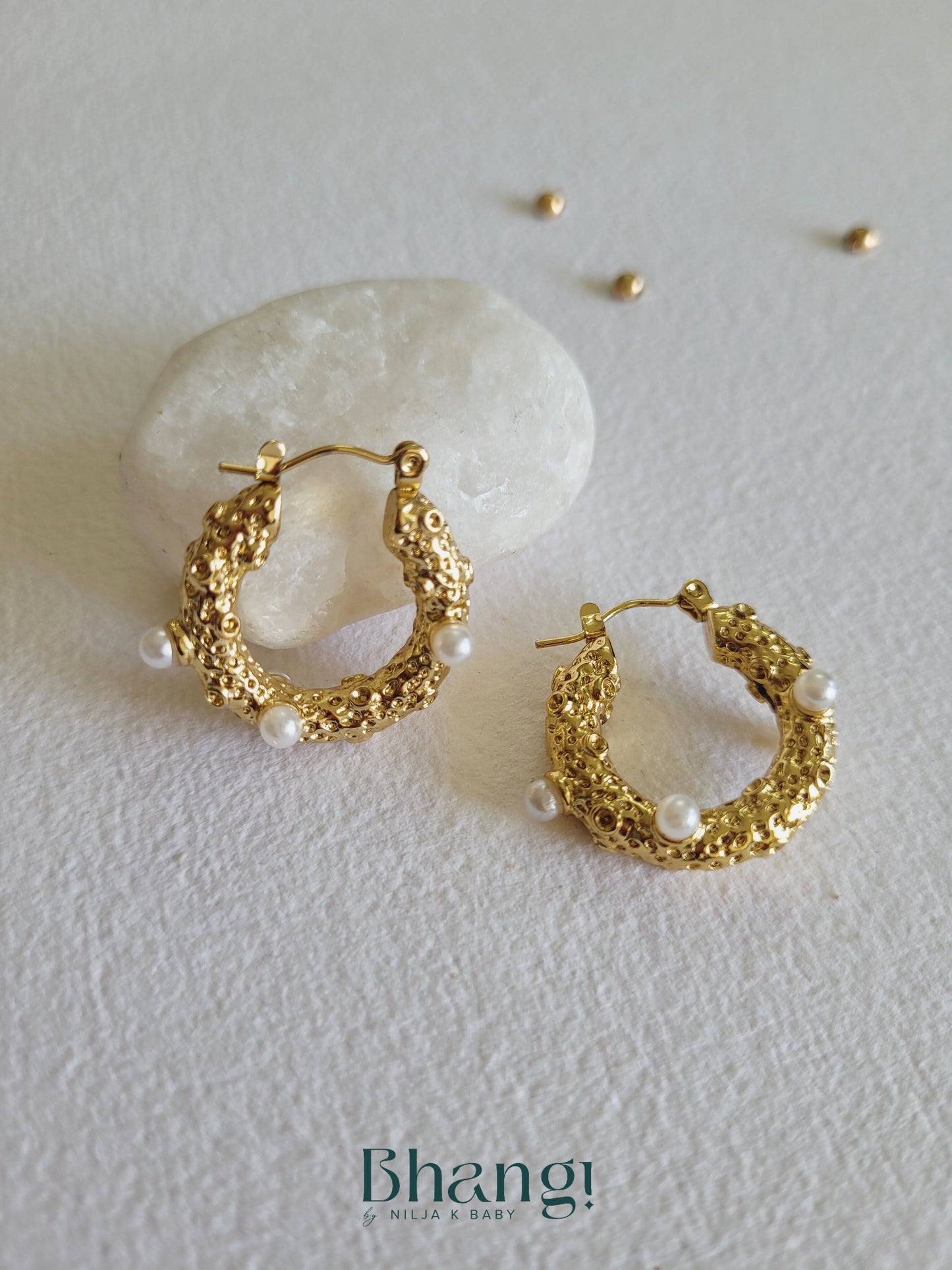 Golden Coral Pearl Hoops