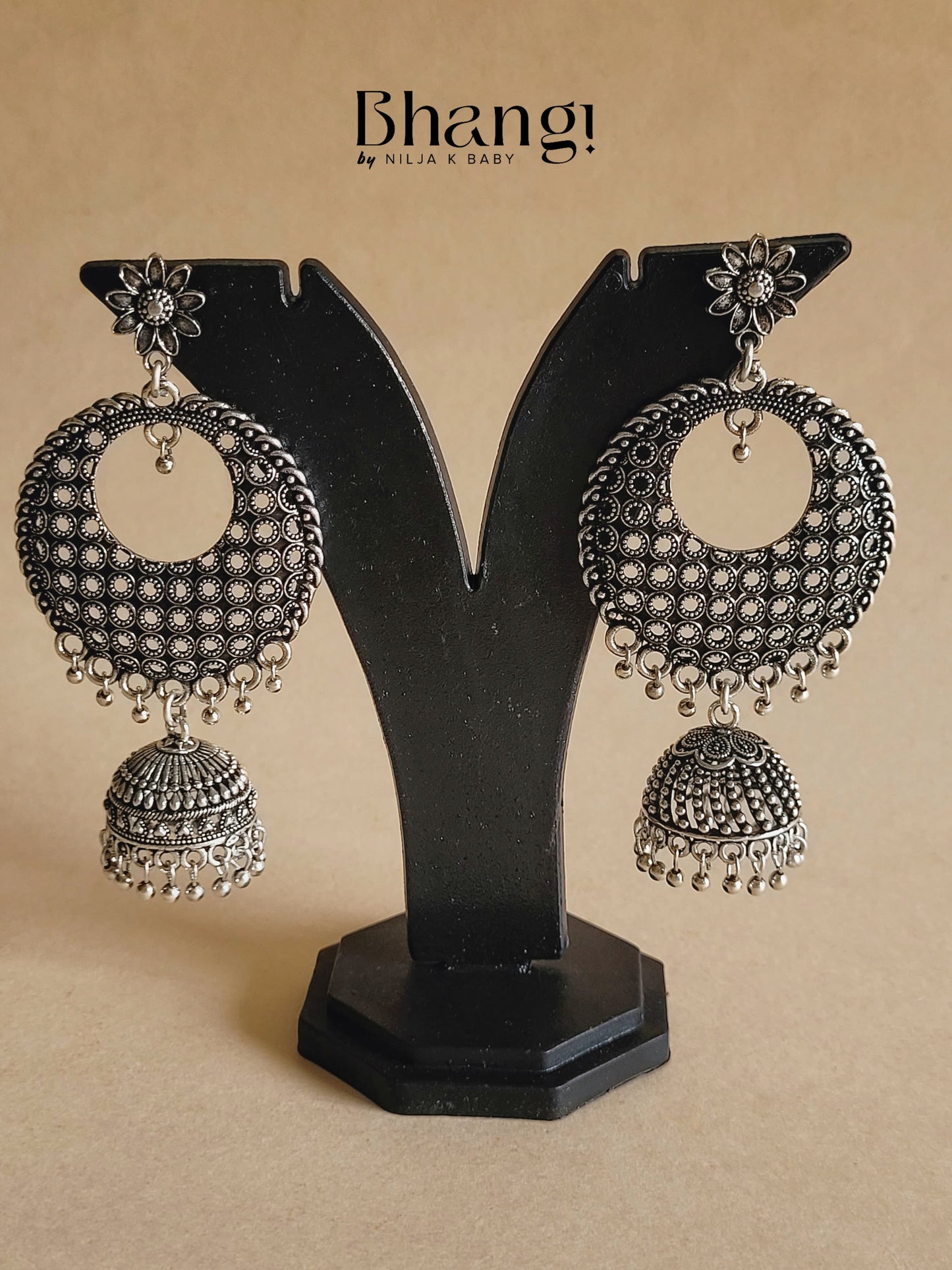 Oxidized Silver Ethnic Earrings