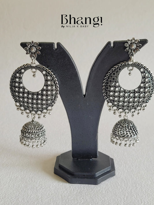 Oxidized Silver Ethnic Earrings