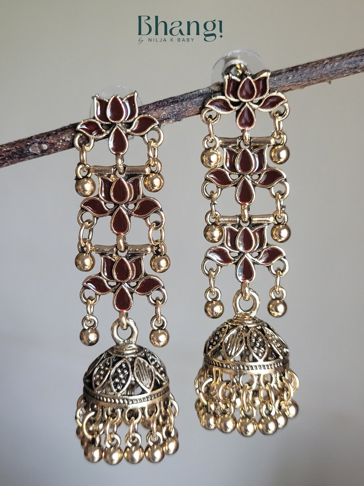 Lotus Jhumka Earrings - Brown