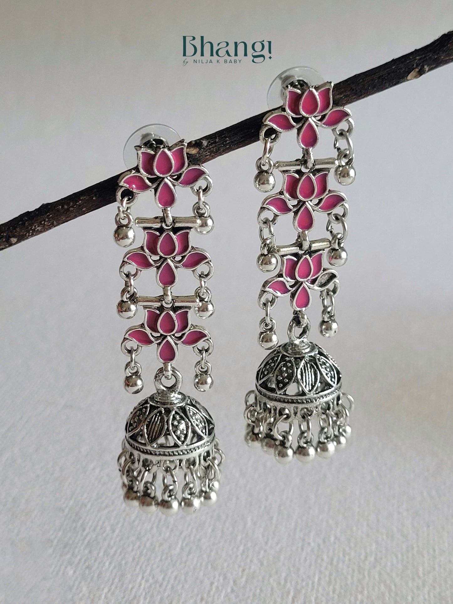 Earring Lotus Jhumka Earrings - Pink