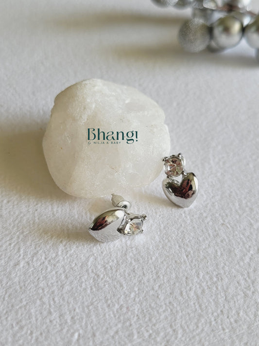 Silver Dewdrop Heart Studs