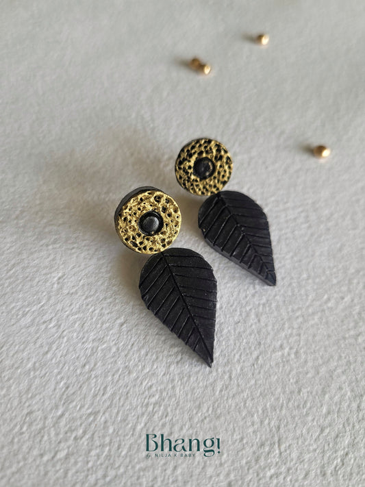 Terracotta Leaf Drop Earrings – Midnight Black