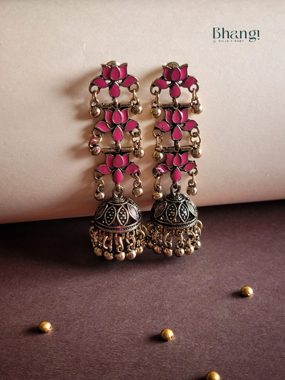 Pink Lotus Jhumkas