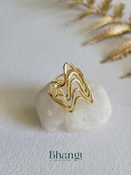 Golden Wave Statement Ring
