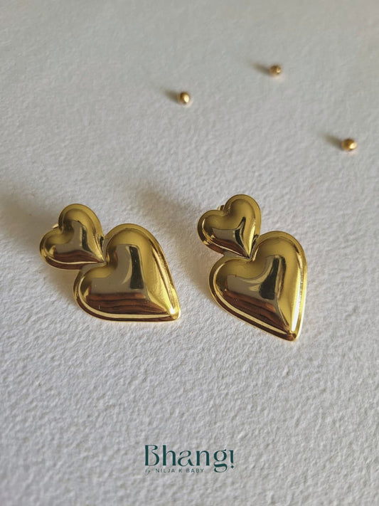 Double Heart Statement Studs