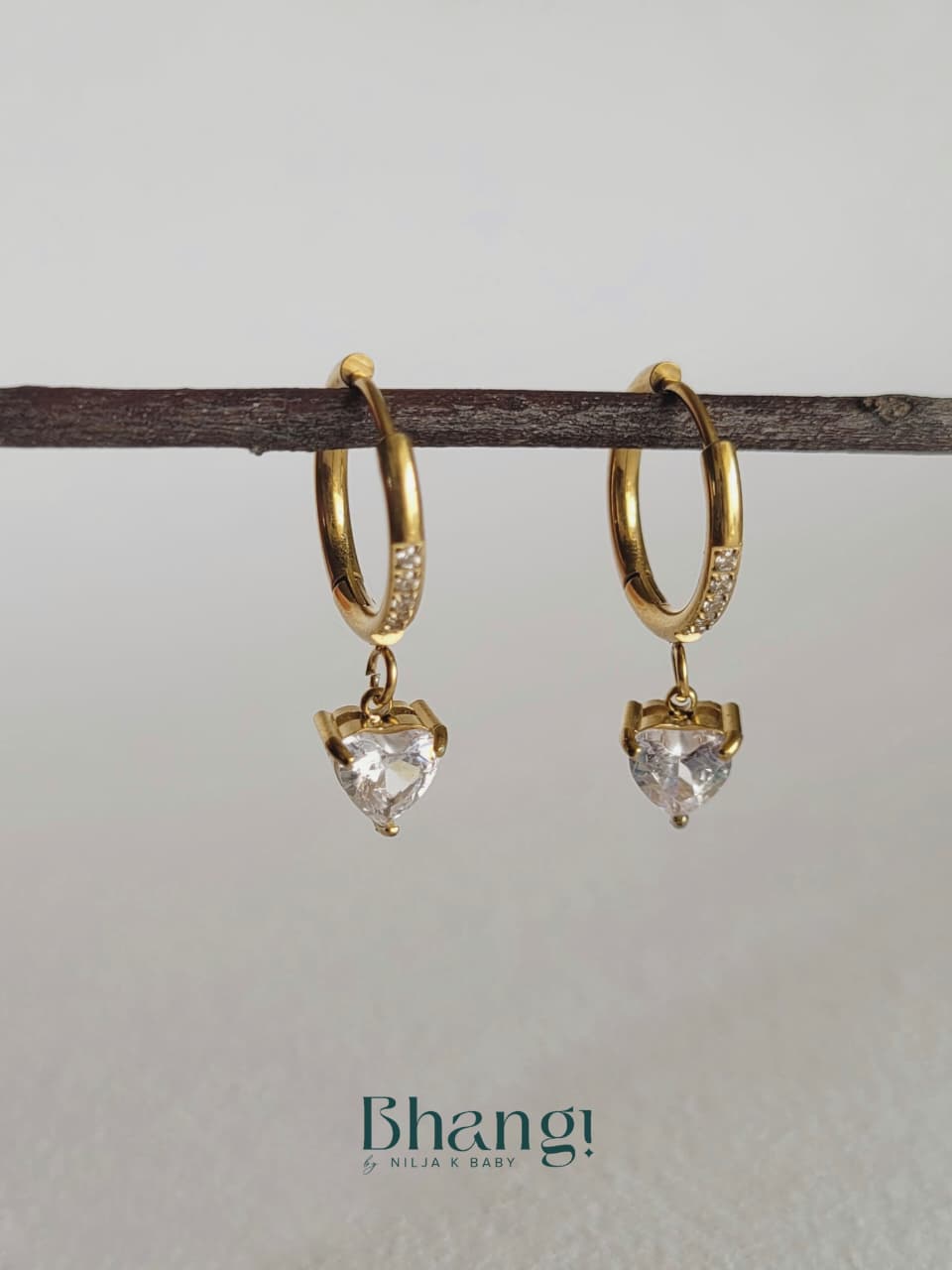 Crystal Heart Drop Hoops
