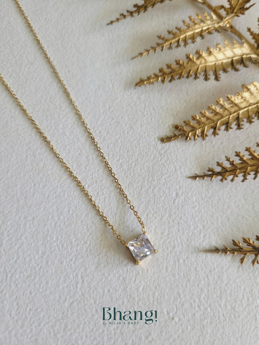 Luna Square Solitaire Necklace