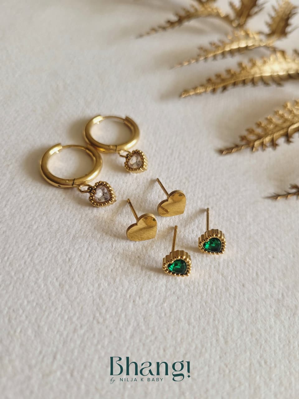 Golden Heart Trio Earring Set