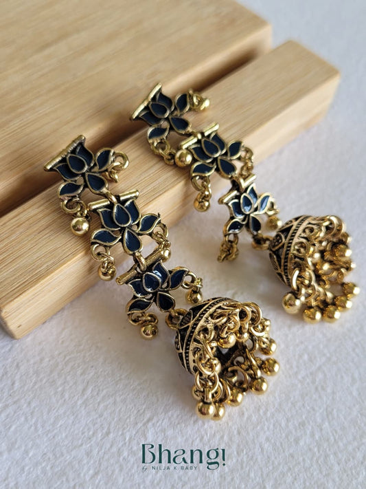 Lotus Jhumka Earrings - Royal Blue
