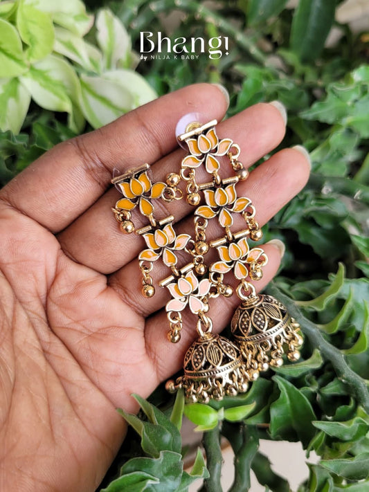Lotus Jhumka Earrings - Yellow