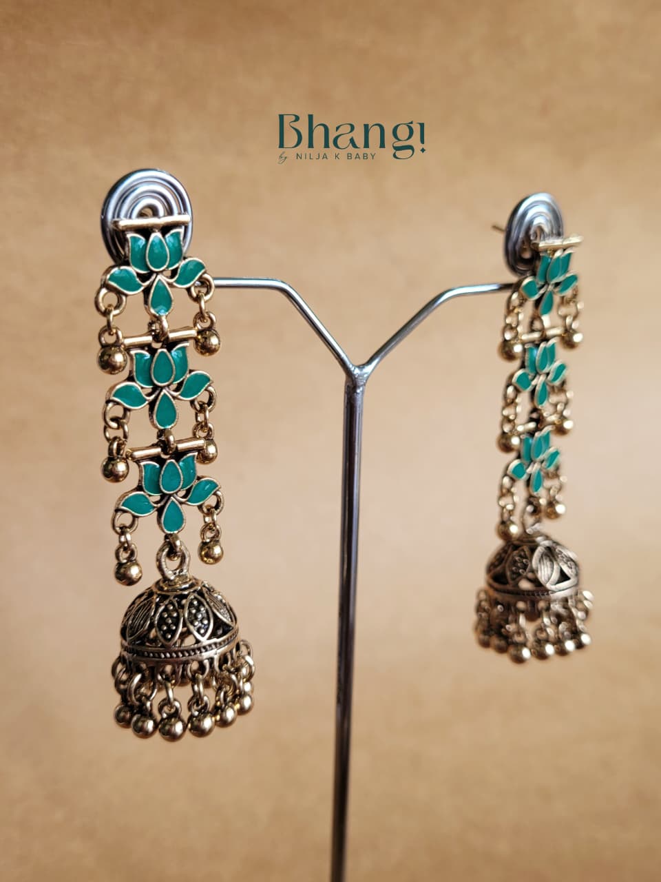 Lotus Jhumka Earrings – Teal Green