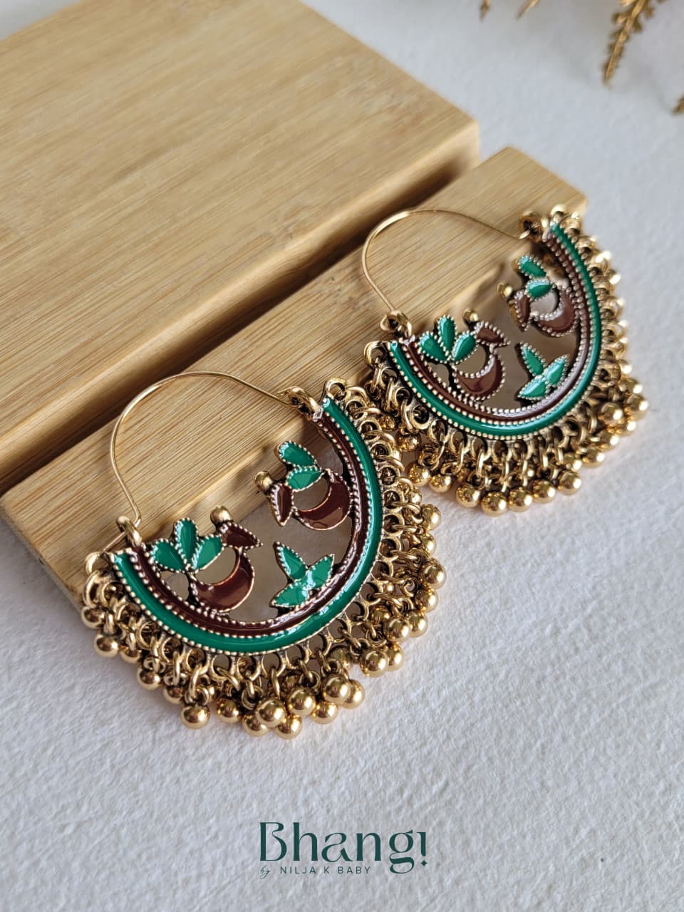 Floral Chandbali Earrings – Emerald Green