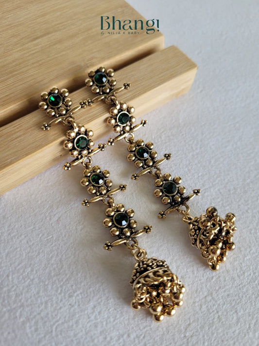 Layered Jhumka Earrings – Green