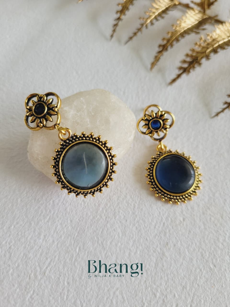 Sapphire Bloom Brass Earrings