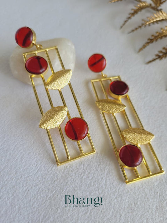 Crimson Glow Brass Earrings
