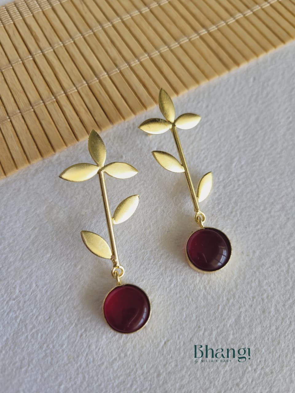 Crimson Bloom Brass Earrings