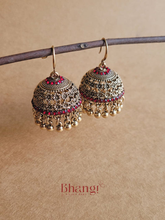 Sundari Jhumka - Ruby Red