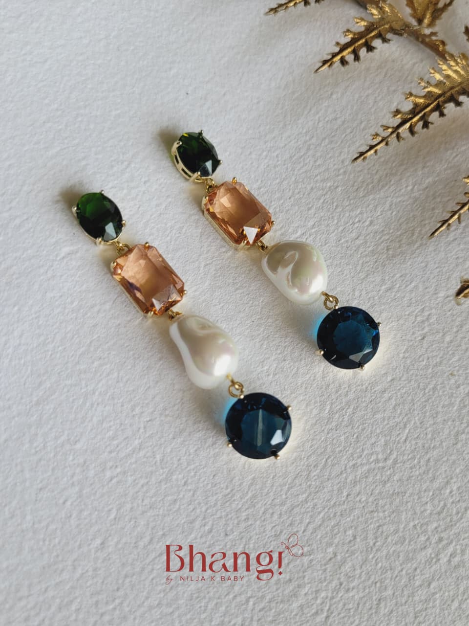 Sapphire Emerald Pearl Cascade Earrings
