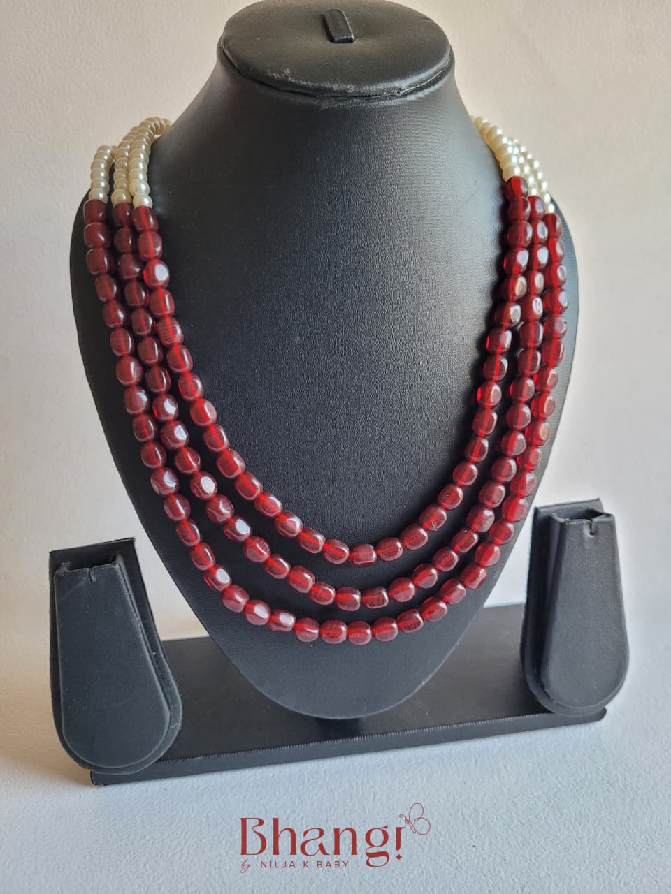 Ruby Red Layered Pearl Necklace