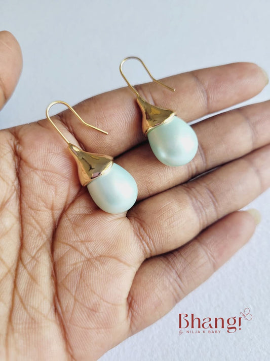Mira Aqua Pearl Gold Drop Earrings