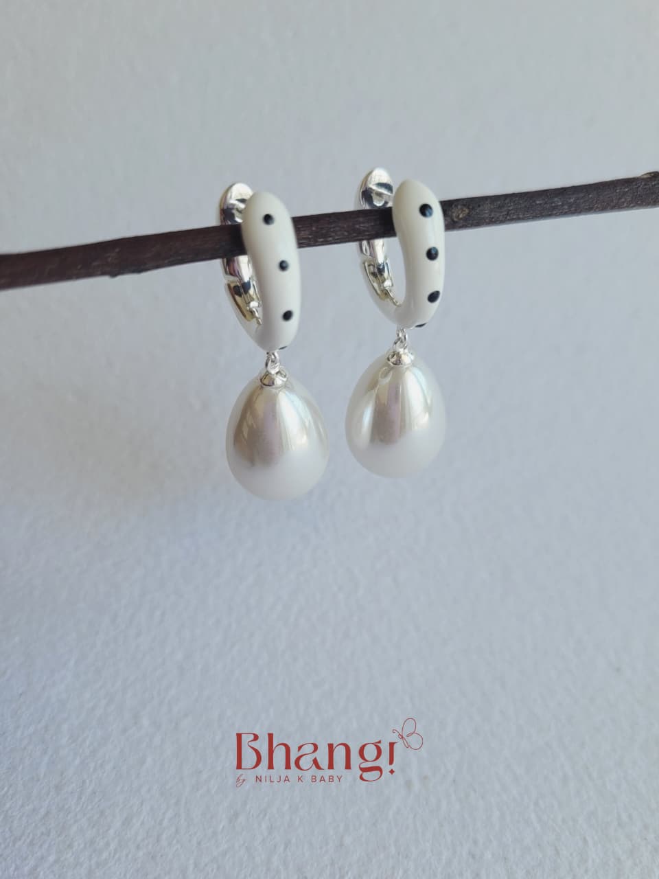 Elodie Polka Dot Pearl Drop Earrings