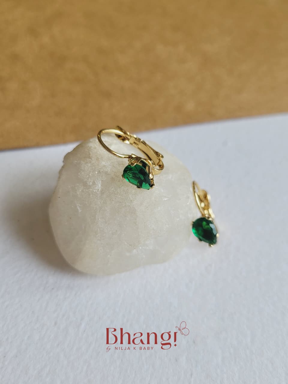 Tiny Emerald Teardrop Crystal Hoop Earrings