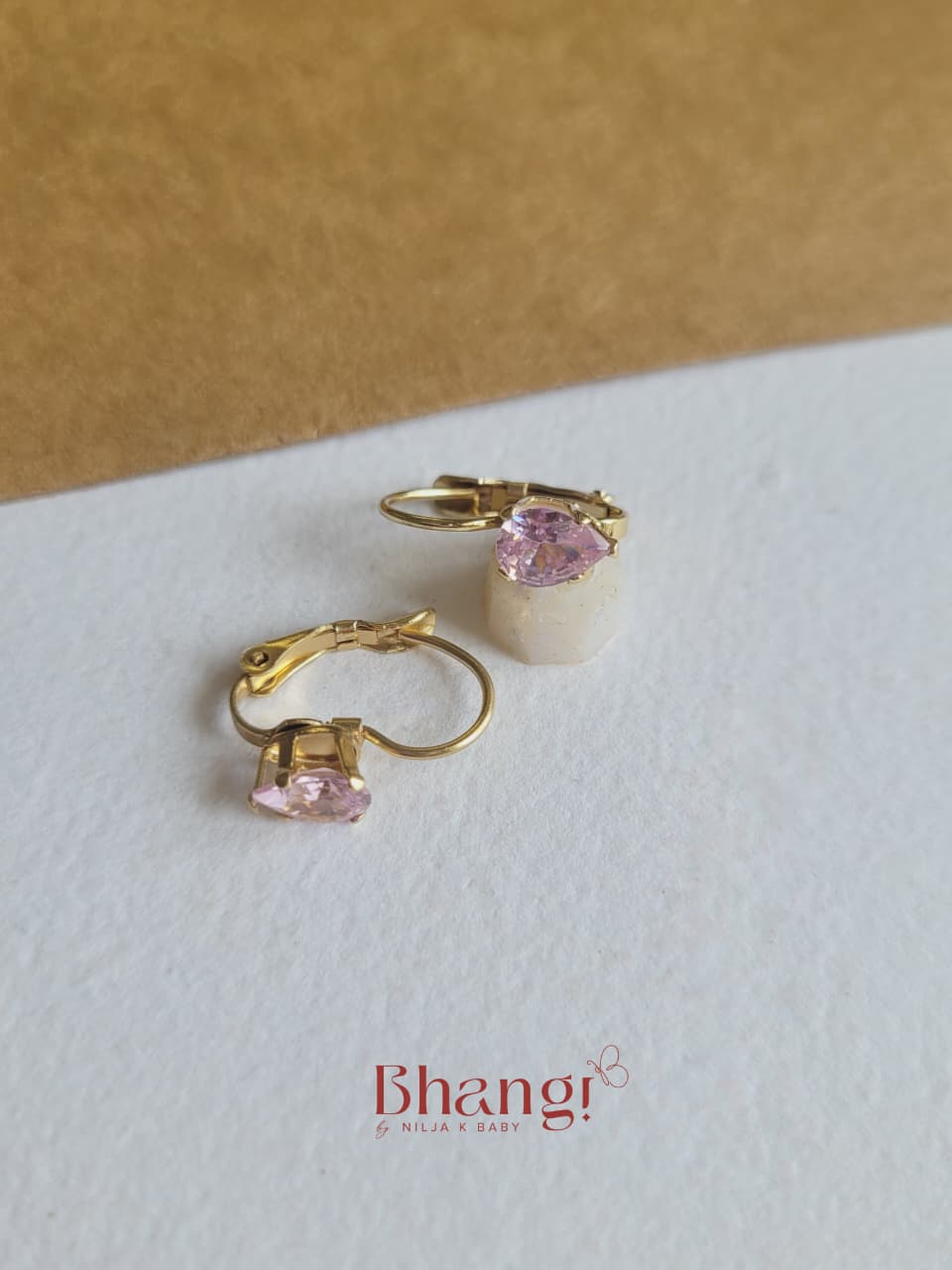 Tiny Pink Teardrop Crystal Earrings