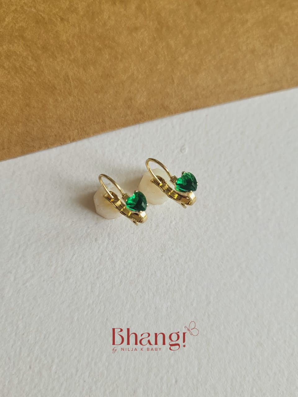 Tiny Emerald Heart Hoop Earrings