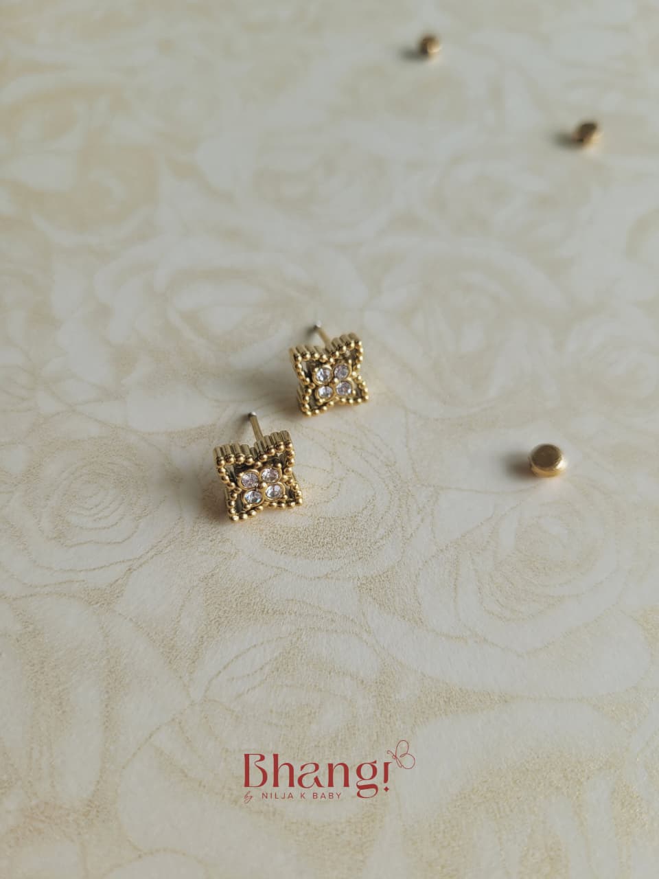 Golden Clover Crystal Stud Earrings