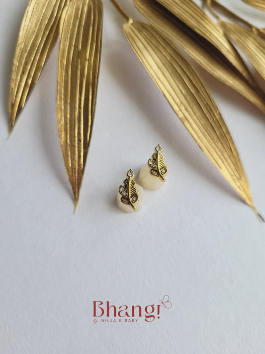 Golden Feather Crystal Stud Earrings