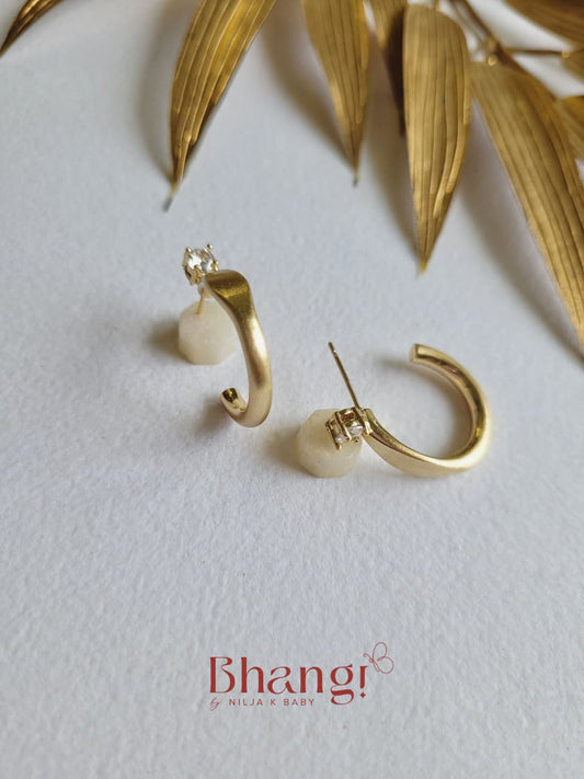 Golden Sculpt Crystal Hoop Earrings