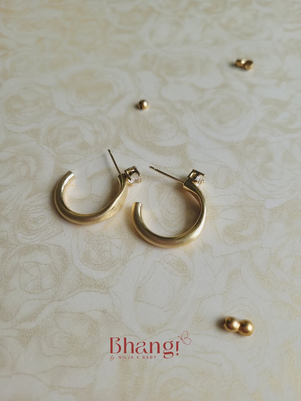 Golden Sculpt Crystal Hoop Earrings