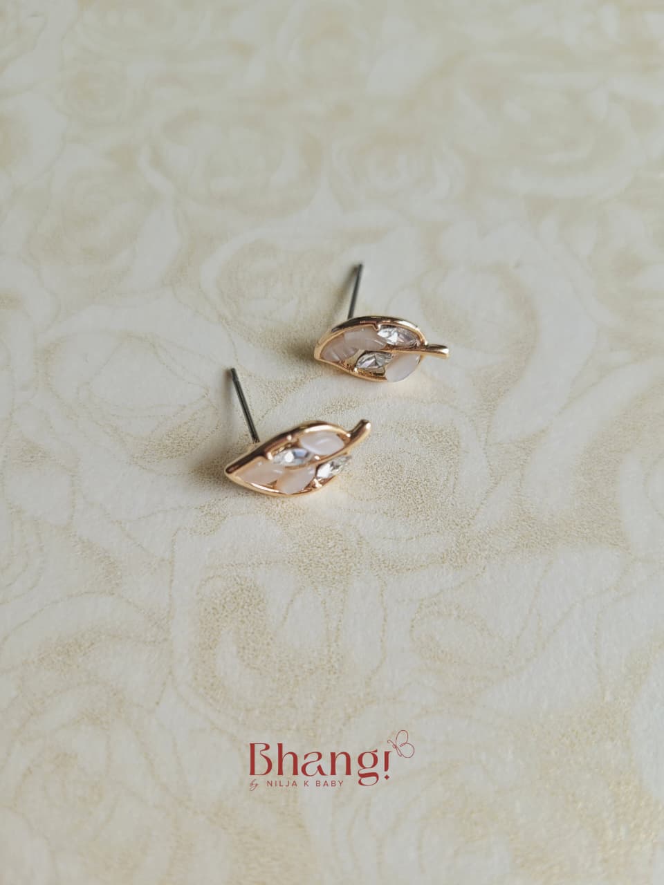 Golden Leaf Crystal Stud Earrings