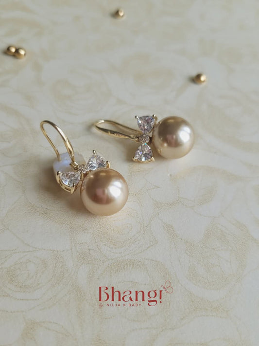 Pearl Bow Charm Earrings
