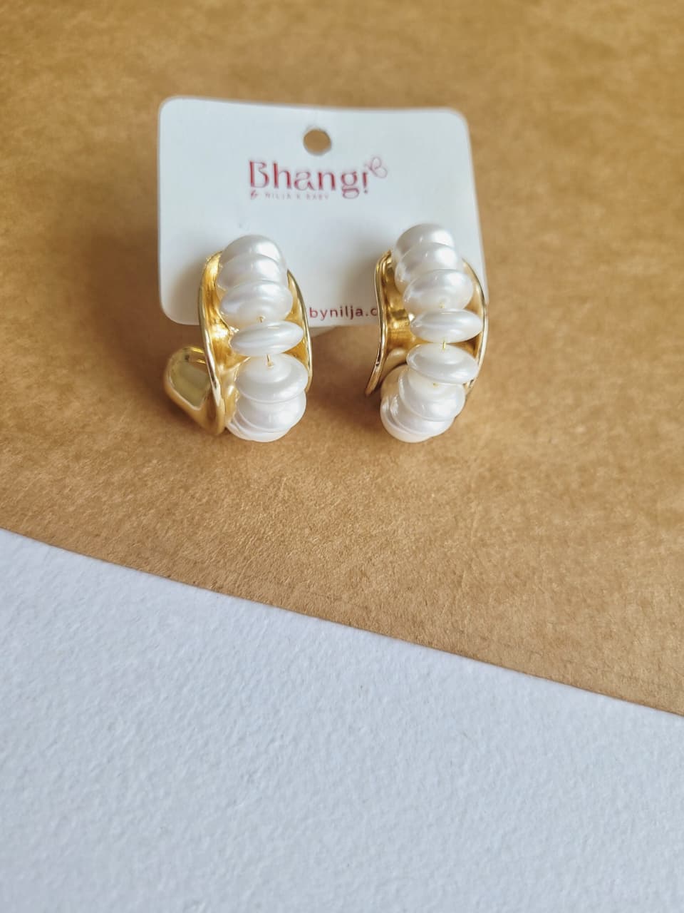 Pearl Cascade Gold Statement Earrings