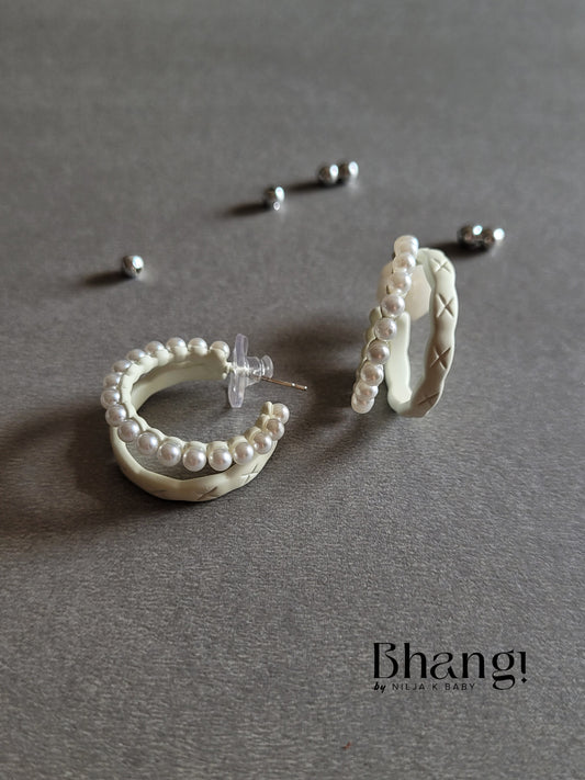 Pearl and Textured Hoop Earrings